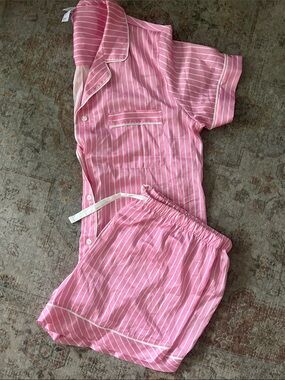 Women’s Pink Striped Satin Pajama Set